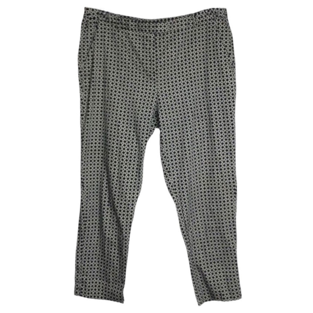 KEW 159 Black Off White Geometric Print Ankle Length Pants Curvy Plus Size 16